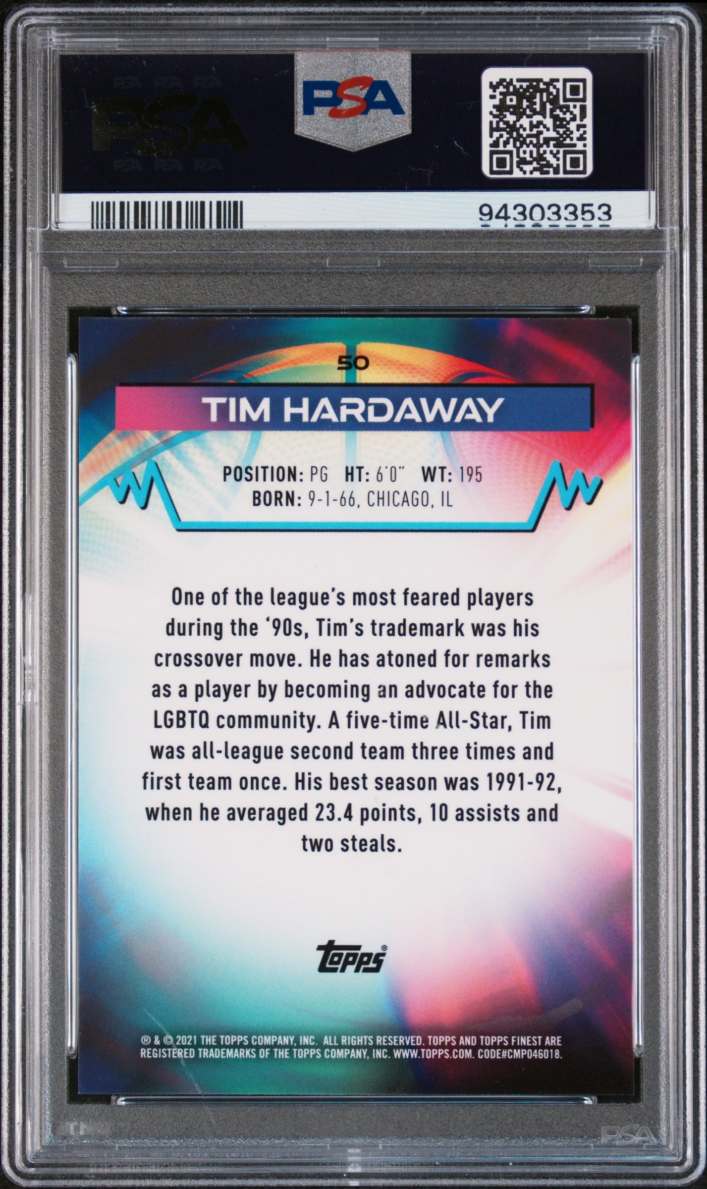 2021 Topps Finest 50 Tim Hardaway Purple /250 PSA 10 Gem Mint