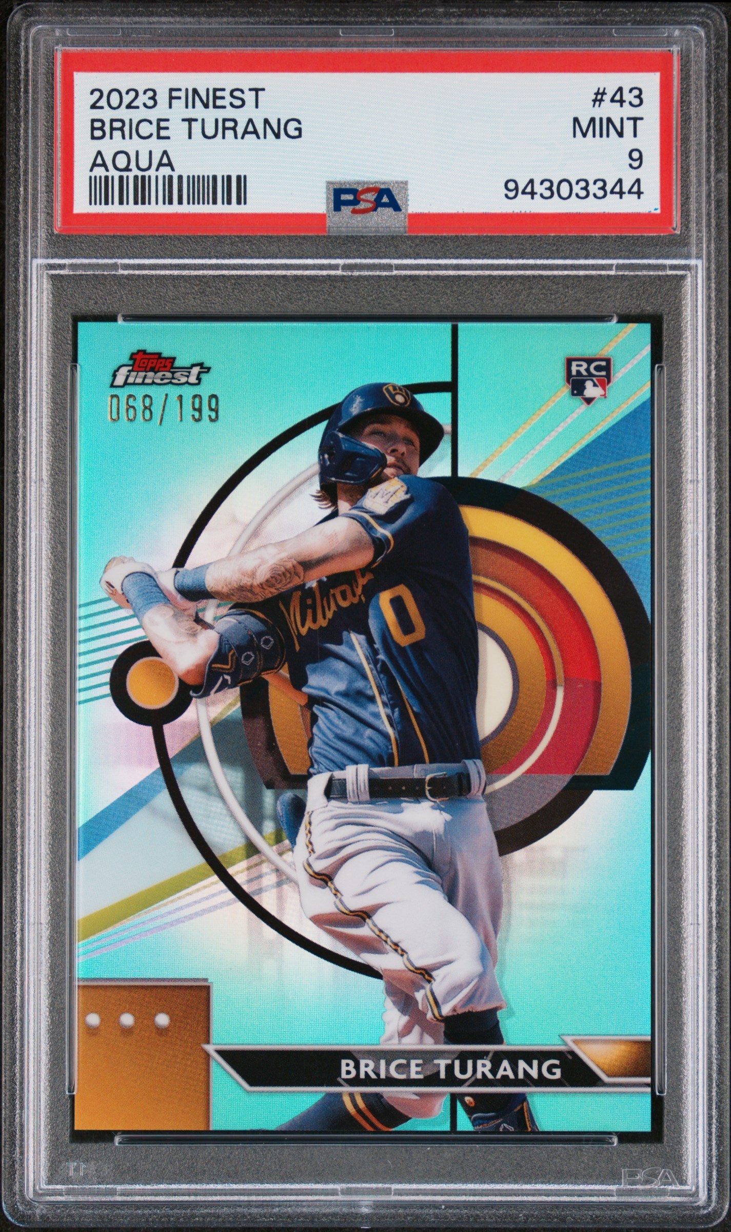 2023 Topps Finest #43 Brice Turang Aqua Rookie RC /199 PSA 9