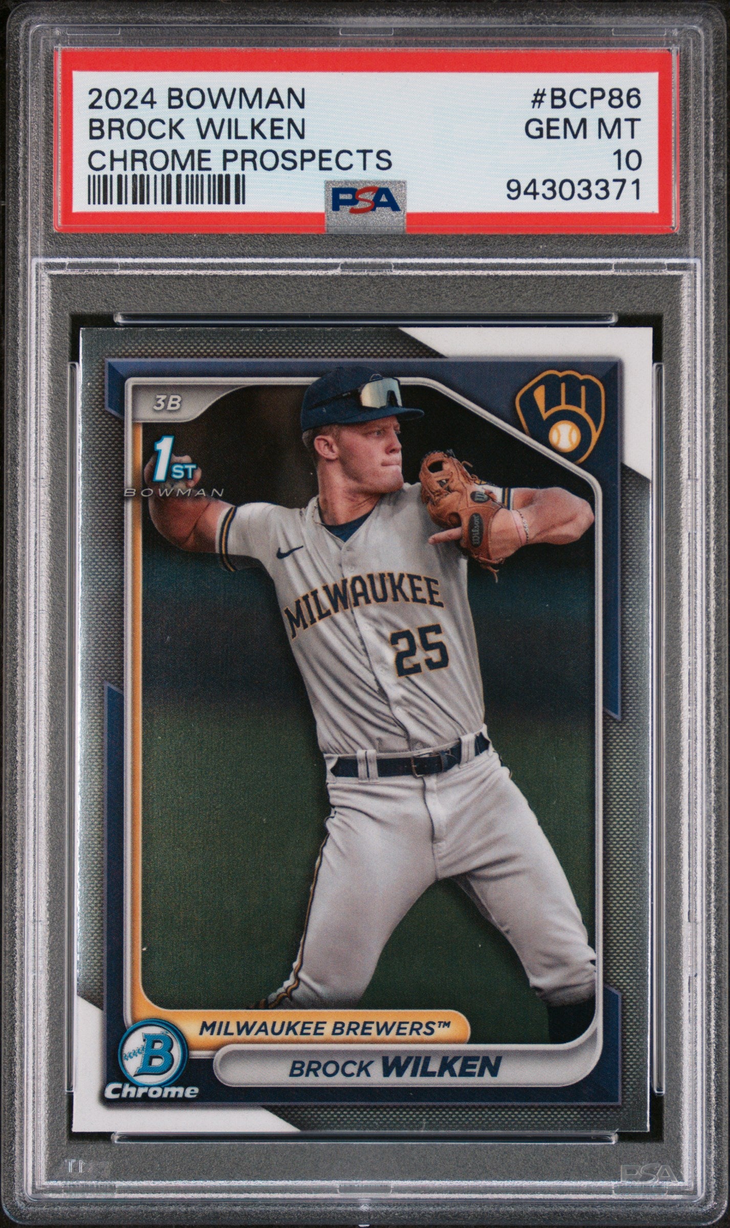 2024 Bowman BCP86 Brock Wilken Chrome Prospects Rookie PSA 10 GEM MT Milwaukee Brewers