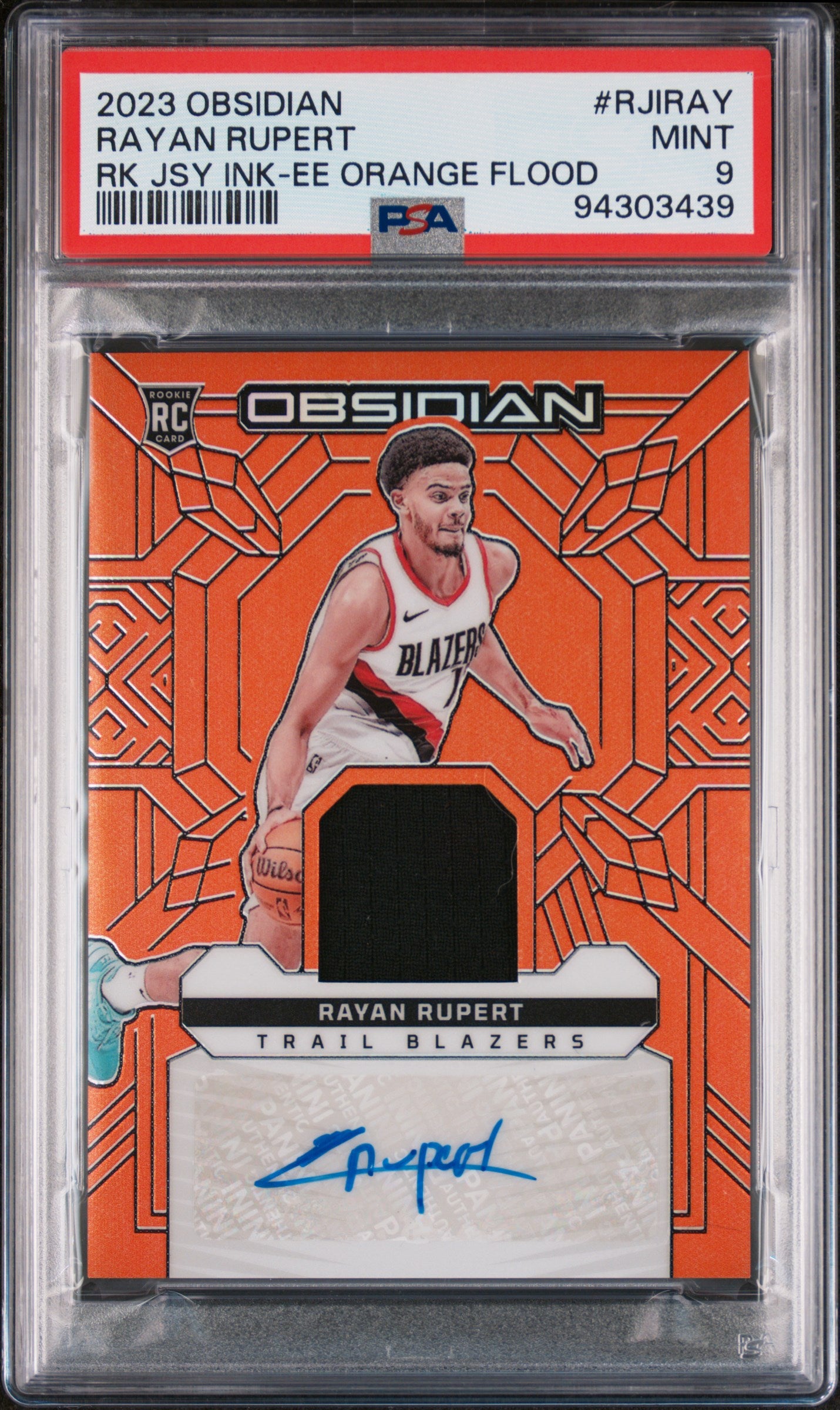 2023 Panini Obsidian RJI-RAY Rayan Rupert Orange Flood Rookie /75 PSA 9 Mint Portland Trail Blazers Auto