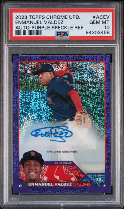 2023 Topps Chrome Enmanuel Valdez #ACEV Auto Purple Speckle Ref /299 PSA 10