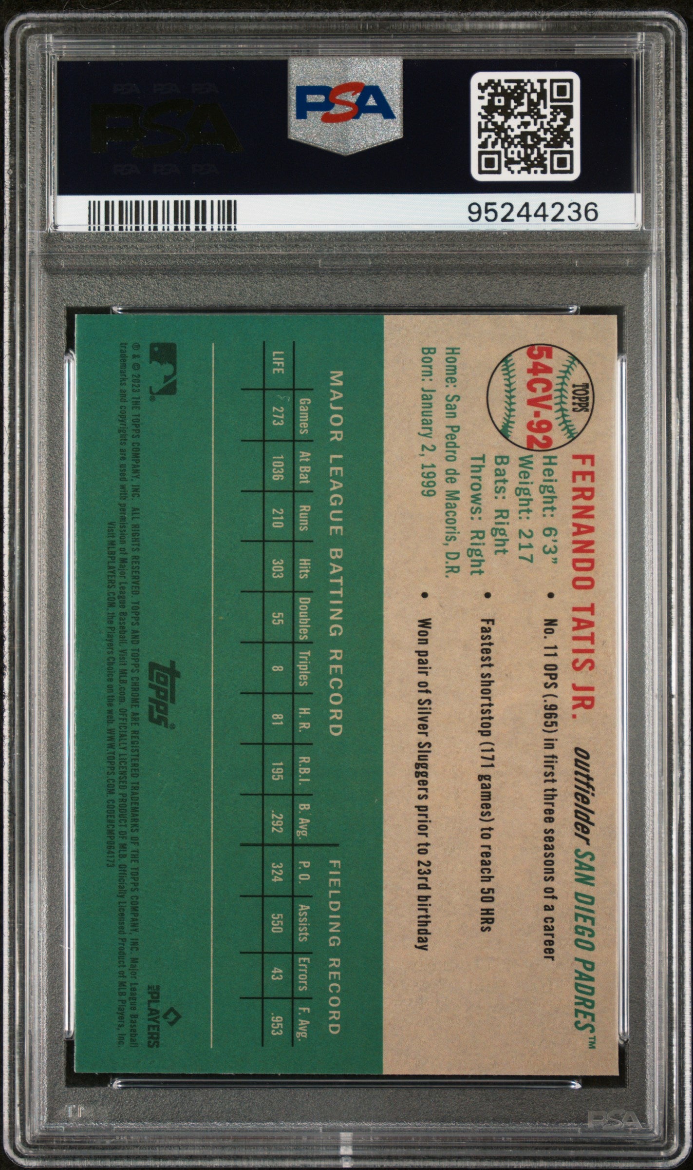 2023 Topps Chrome #92 Fernando Tatis Jr. 1954 City Variation 92 PSA 10