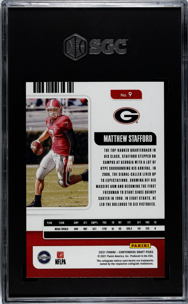 2021 Panini Contenders Draft Picks #9 Matthew Stafford Conference Finals Ticket 63/99 SGC 9