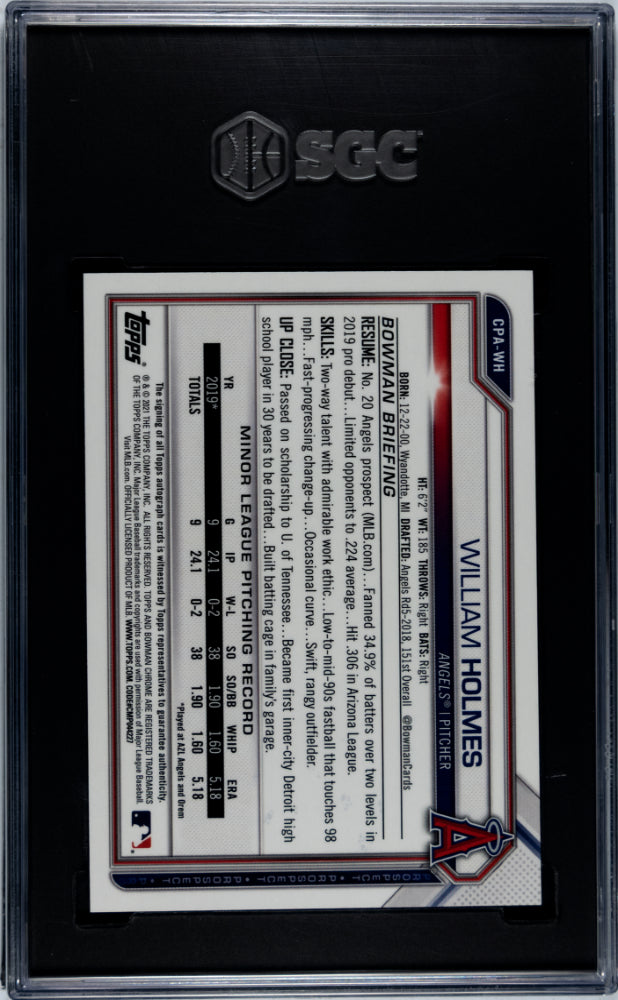2021 Bowman Chrome William Holmes #CPA-WH Auto SGC 9.5 Auto 10