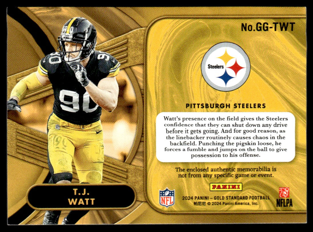 2024 Panini Gold Standard GG-TWT T.J. Watt Gold Gear /99 Pittsburgh Steelers