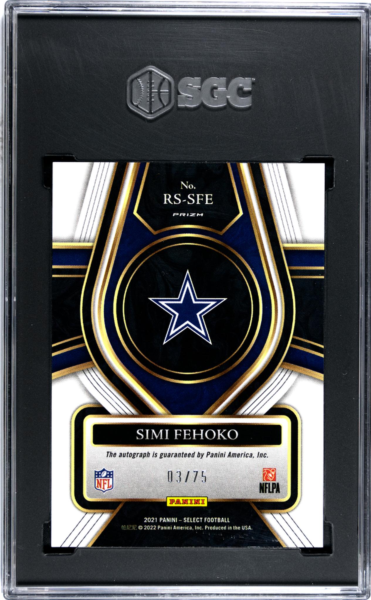 2021 Panini Select Blue Prizm Simi Fehoko #RS-SFE RC Auto /75 SGC 9.5 Auto 10