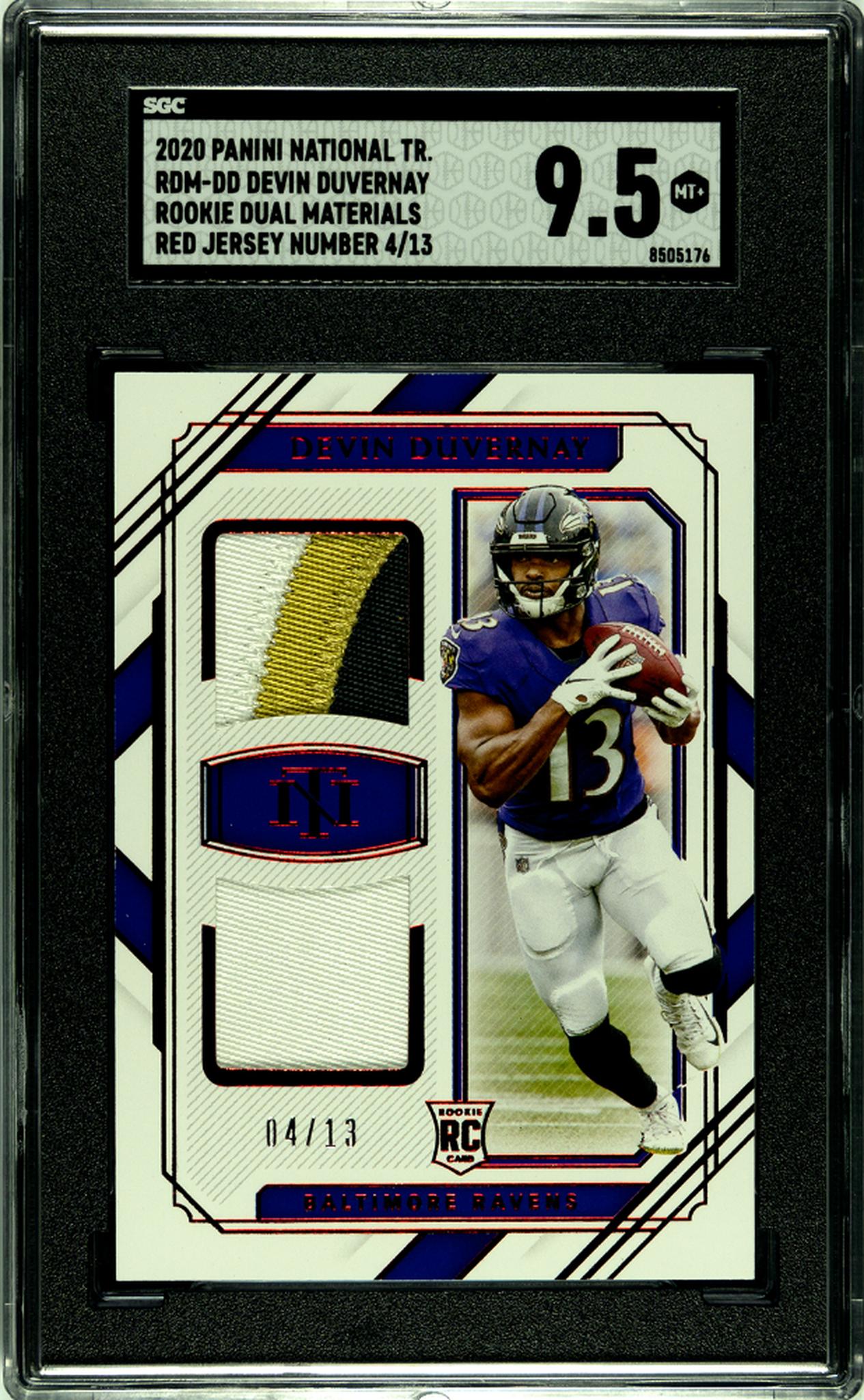 2020 Panini National Treasures RDM-DD Devin Duvernay Rookie Dual Materials Rookie /13 SGC 9.5 Mint Baltimore Ravens