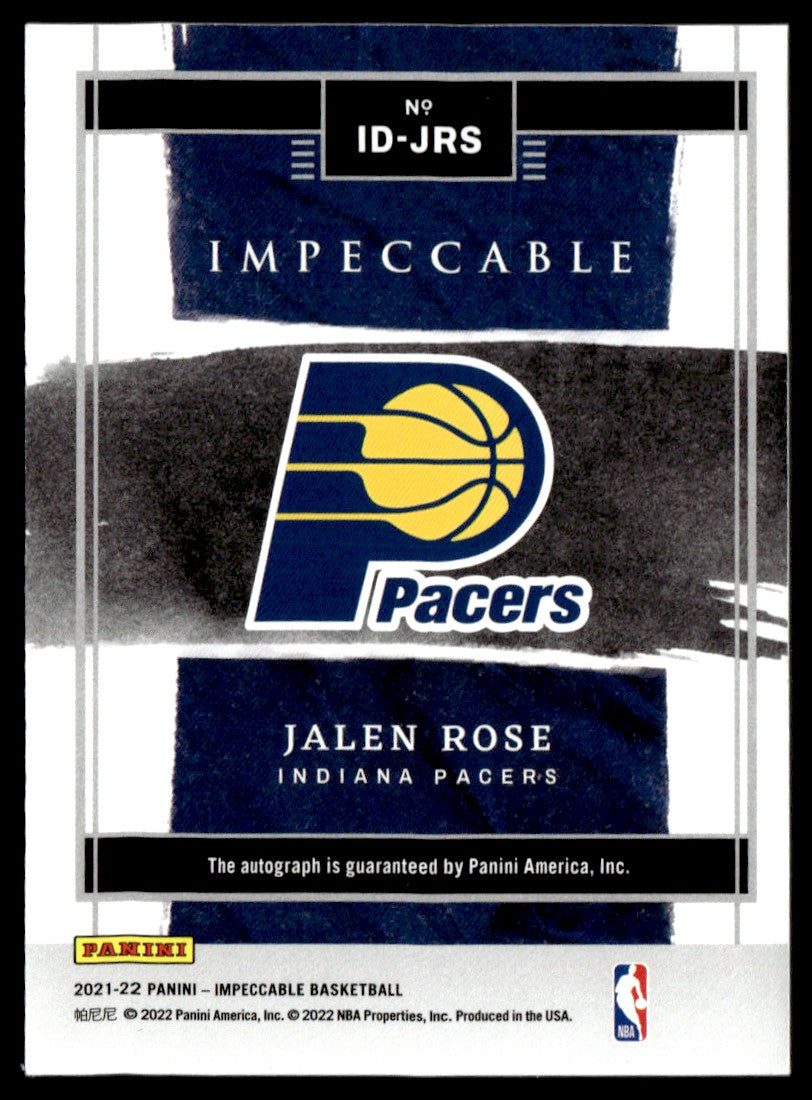 2021 Panini Impeccable ID-JRS Jalen Rose Indelible Ink /25 Indiana Pacers Auto