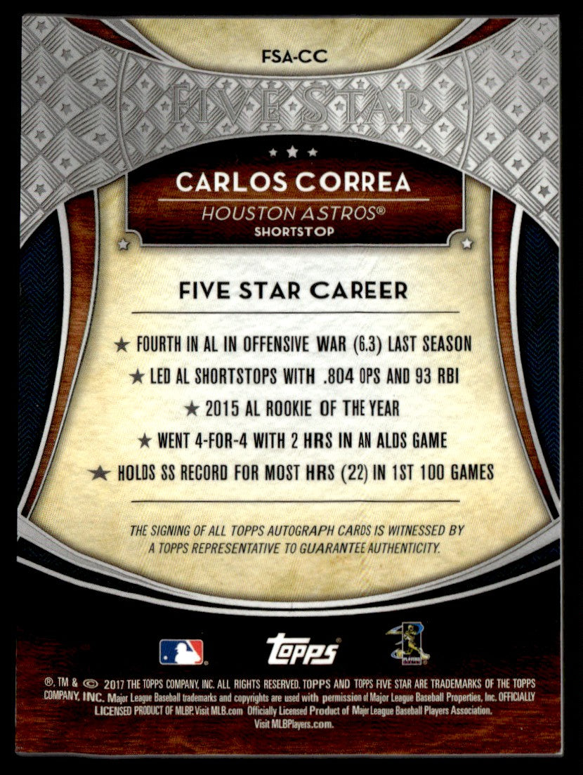 2017 Topps Five Star Auto /50 Carlos Correa