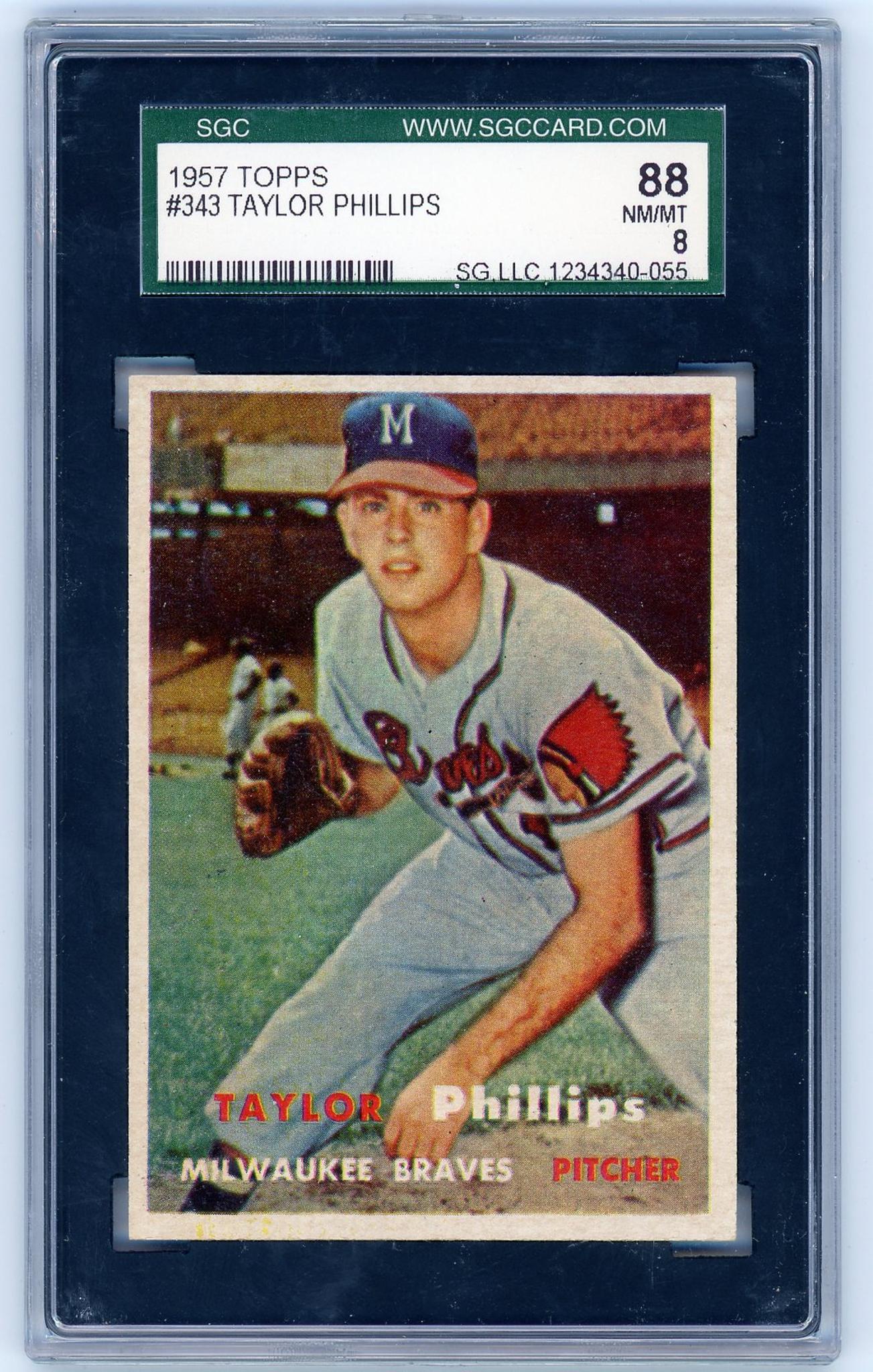 1957 Topps #343 Taylor Phillips SGC 8 NM/MT