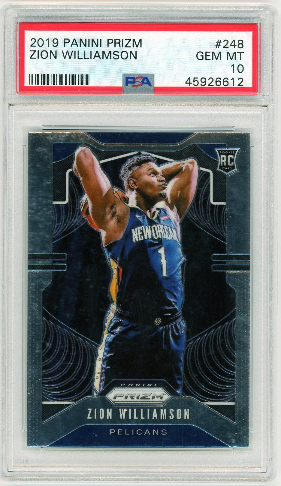 2019 Panini Prizm 248 Zion Williamson Rookie PSA 10 Gem Mint Pelicans