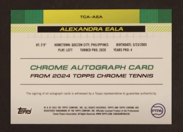 2024 Topps Chrome Alexandra Eala Chrome Auto Card Rookie