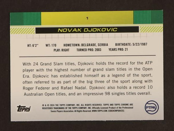 2024 Topps Chrome Tennis #1 Novak Djokovic Pink /65
