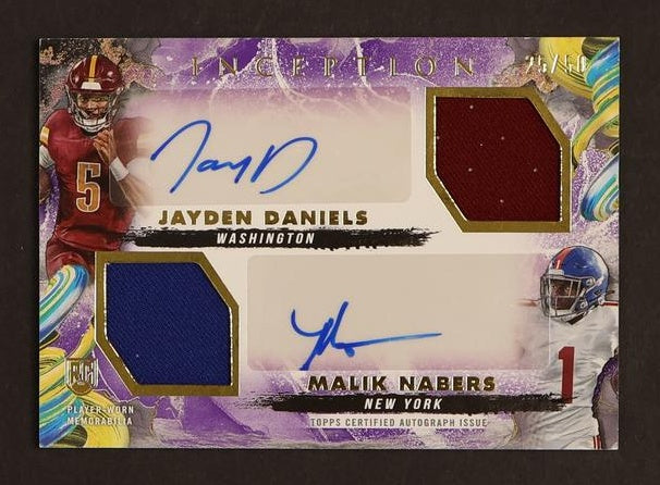 2023 Topps Inception DRRA-DN Jayden Daniels Malik Nabers Dual Rookie Relic Autograph Rookie Washington New York
