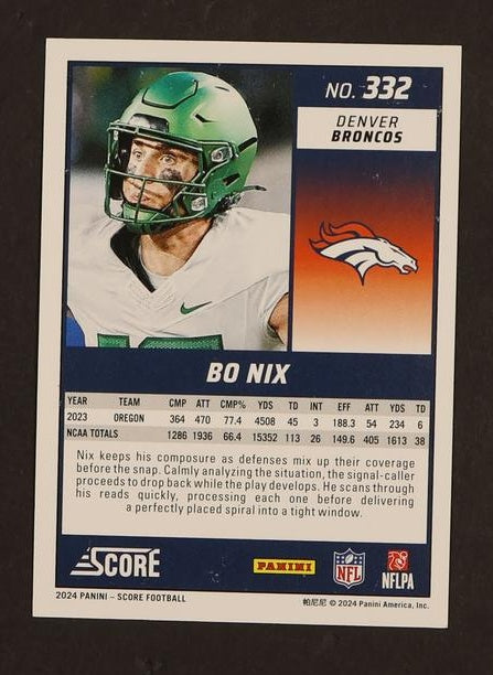 2024 Panini Score Bo Nix #332 RC