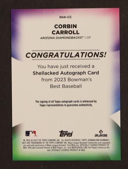 2023 Topps Bowman's Best Shellacked Corbin Carroll #SHA-CC RC Auto /250