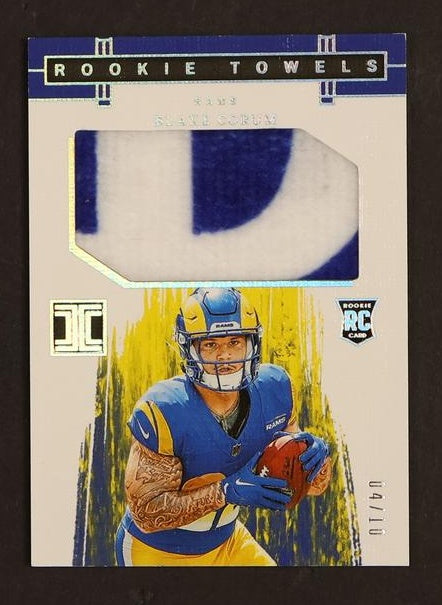 2023 Panini Impeccable RT-BCM Blake Corum Rookie Towels Rookie /10 Los Angeles Rams
