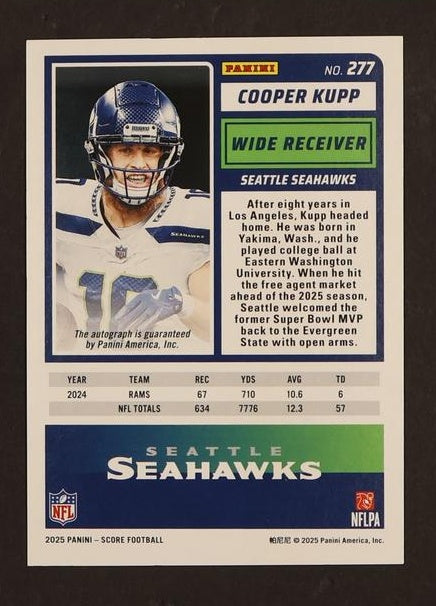 2023 Panini Score 277 Cooper Kupp /50 Seattle Seahawks Auto