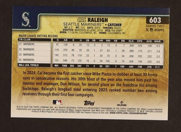 2023 Topps 603 Cal Raleigh Series Two Seattle Mariners