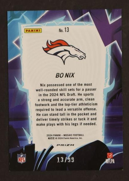 2024 Panini Mosaic Storm Bo Nix #13 RC Prizm /49