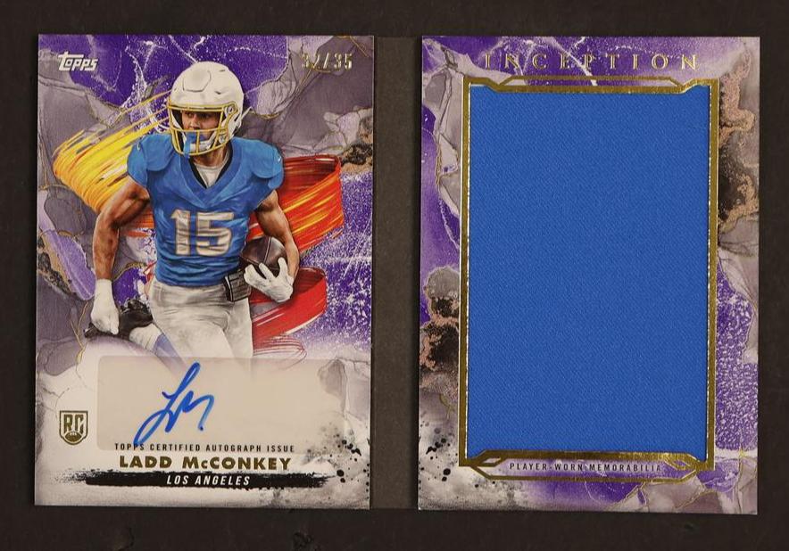 2023 Topps Inception Ladd McConkey Genesis Autograph Relic Book Card Rookie /25 Los Angeles