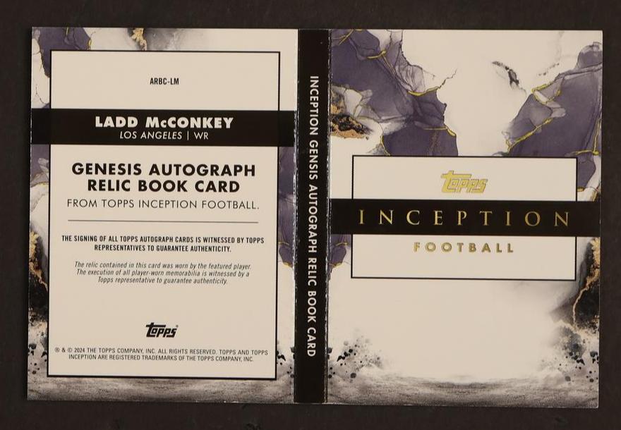 2023 Topps Inception Ladd McConkey Genesis Autograph Relic Book Card Rookie /25 Los Angeles