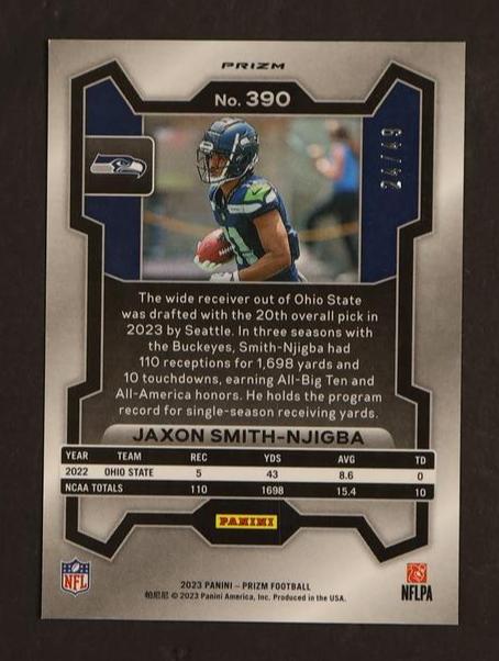 2023 Panini Prizm Purple Checkerboard Jaxon Smith-Njigba #390 RC /99