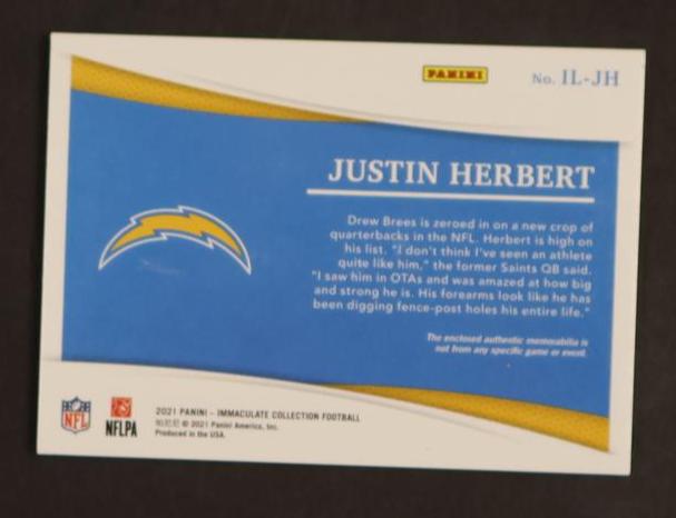 2021 Panini Immaculate Collection Insignias Justin Herbert #IL-JH Patch /5