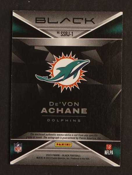 2023 Panini Black Sizable Signatures De'Von Achane #SSRJ-1 RC Patch Auto /50