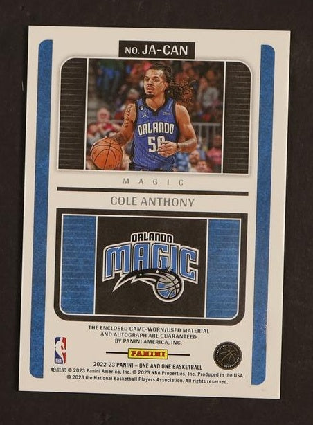 2022-23 Panini One and One Jersey Autographs Cole Anthony #JA-CAN Patch Auto