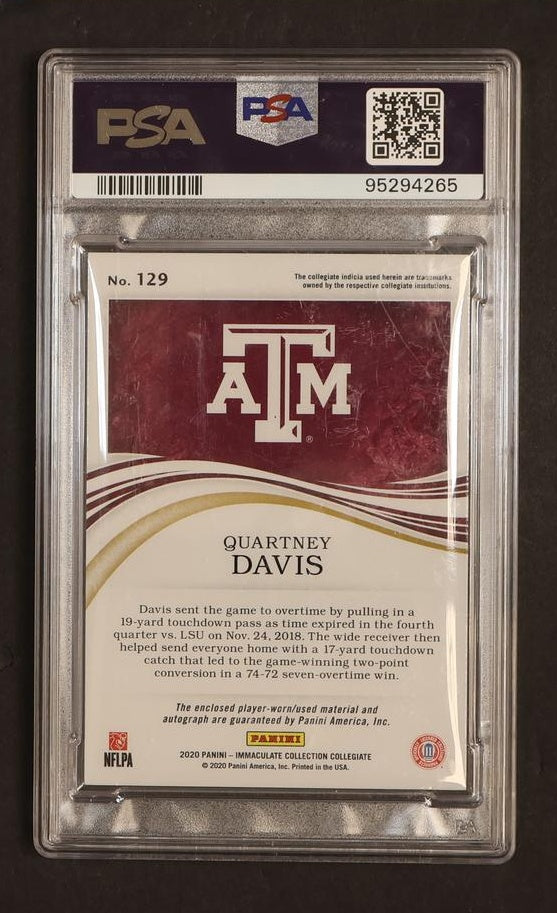2020 Panini Immaculate Collegiate Gold Quartney Davis #129 RC RPA /25 PSA 9