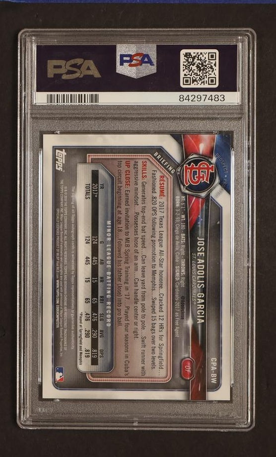 2018 Bowman Chrome Jose Adolis Garcia #BW Auto PSA 9