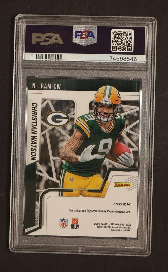2022 Panini Mosaic Rookie Autographs Christian Watson #RAM-CW RC Auto PSA 10