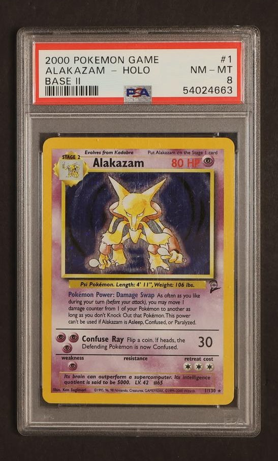 2000 Pokémon Base Set 2 Alakazam #1/130 Holo PSA 8