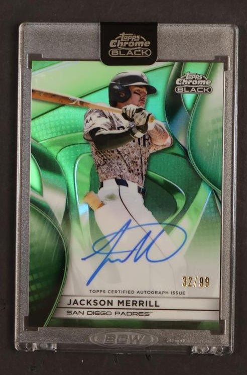 2023 Topps Chrome Black CBA-JM Jackson Merrill Green /99 San Diego Padres Auto