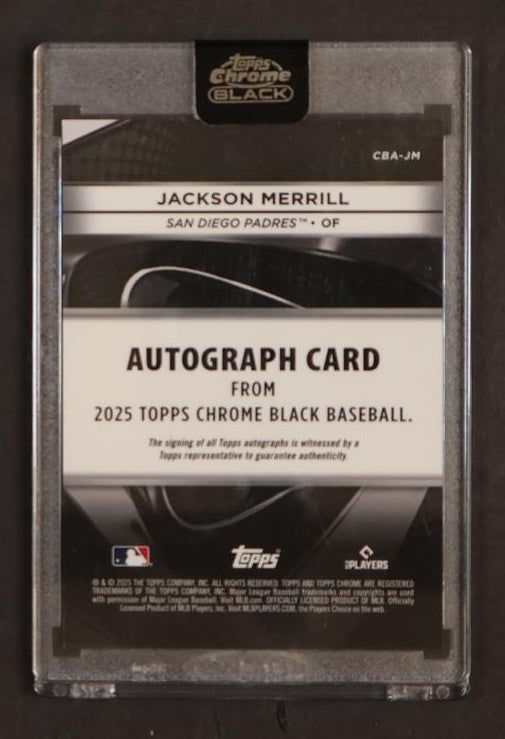 2023 Topps Chrome Black CBA-JM Jackson Merrill Green /99 San Diego Padres Auto