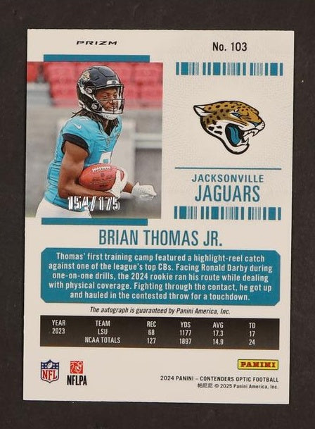 2023 Panini Prizm 103 Brian Thomas Jr. Rookie Ticket Rookie Jacksonville Jaguars Auto
