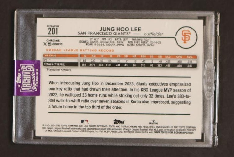 2023 Topps Chrome 201 Jung Hoo Lee Rookie /10 San Francisco Giants Auto