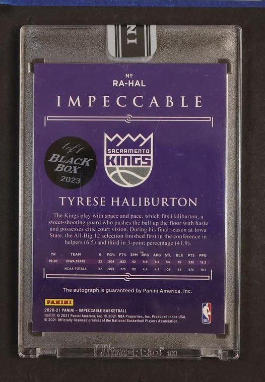 2023 Panini Impeccable RA-HAL Tyrese Haliburton Black Box 1/1 Sacramento Kings Auto