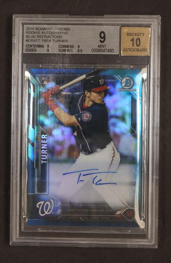 2016 Bowman Chrome Blue Refractor Trea Turner #CRATT RC Auto /150 BGS 9 Auto 10