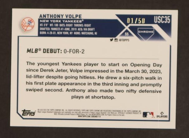 2023 Topps Chrome Update Rookie Debut Gold Speckle Anthony Volpe #USC35 RC /50