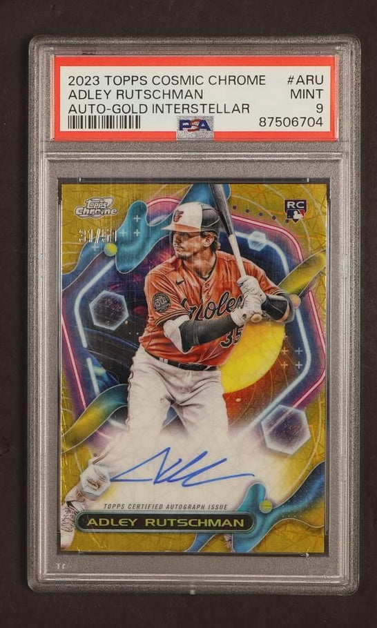 2023 Topps Cosmic Chrome Autograph Gold Interstellar Refractor Adley Rutschman #CCAARU /50 PSA 9