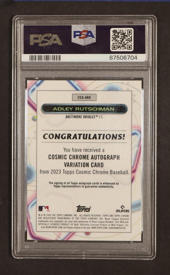 2023 Topps Cosmic Chrome #ARU Adley Rutschman Gold Interstellar Gold Rookie PSA 9 Mint Baltimore Orioles Auto