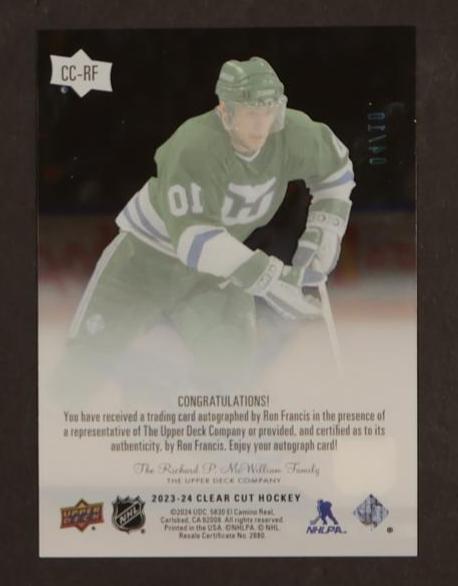 2022 Upper Deck Upper Deck CC-RF Ron Francis Clear Cut /10 Hartford Whalers Auto