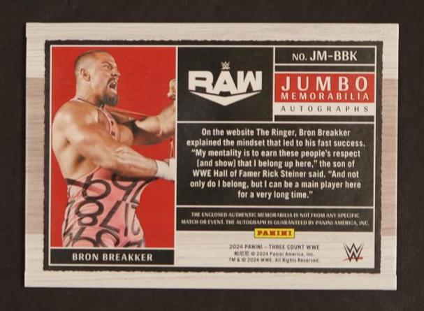 2023 Panini Three Count JM-BBK Bron Breakker Jumbo Memorabilia Autographs RAW