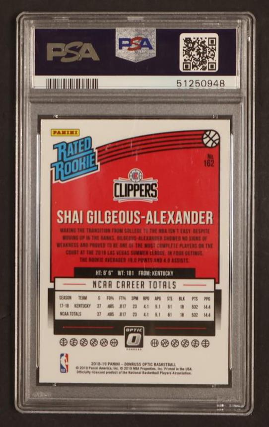 2018 Panini Donruss Optic Rated Rookie Shai Gilgeous-Alexander #162 RC PSA 9