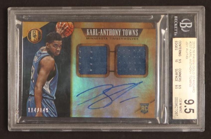 2015 Panini Gold Standard 257 Karl-Anthony Towns Rookie /149 Beckett 9.5 Gem Mint Minnesota Timberwolves Auto