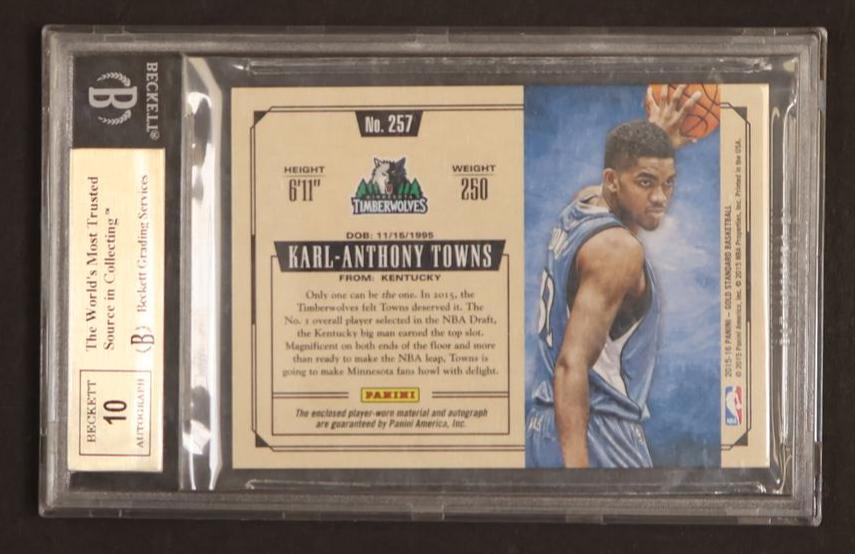 2015 Panini Gold Standard 257 Karl-Anthony Towns Rookie /149 Beckett 9.5 Gem Mint Minnesota Timberwolves Auto