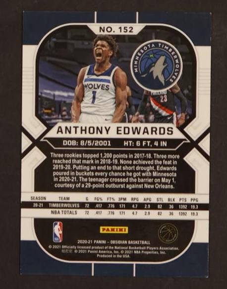 2020 Panini Obsidian #152 Anthony Edwards Electric Etch Red Flood Rookie