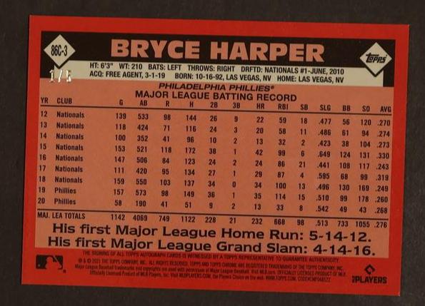 2021 Topps Chrome Silver Pack Bryce Harper Red Mojo Auto /5
